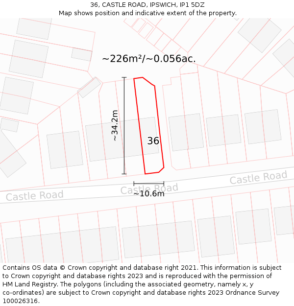 36, CASTLE ROAD, IPSWICH, IP1 5DZ: Plot and title map