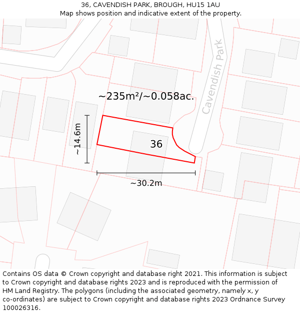 36, CAVENDISH PARK, BROUGH, HU15 1AU: Plot and title map