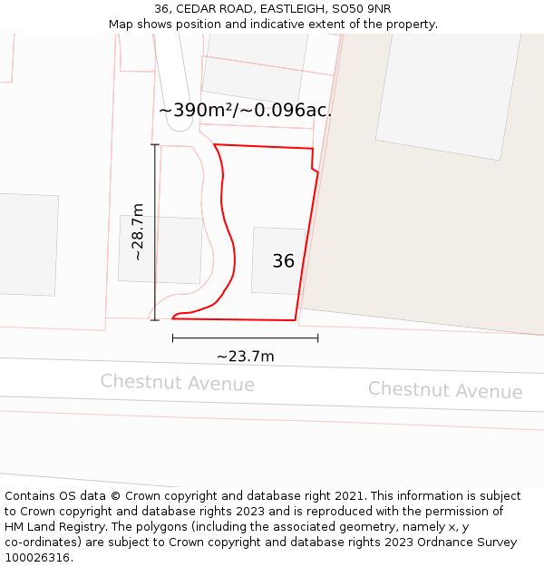 36, CEDAR ROAD, EASTLEIGH, SO50 9NR: Plot and title map