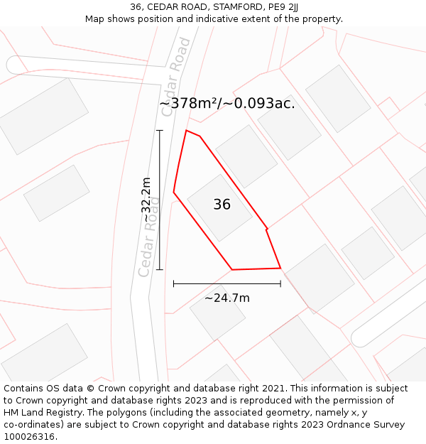 36, CEDAR ROAD, STAMFORD, PE9 2JJ: Plot and title map