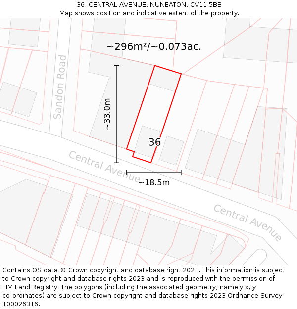 36, CENTRAL AVENUE, NUNEATON, CV11 5BB: Plot and title map