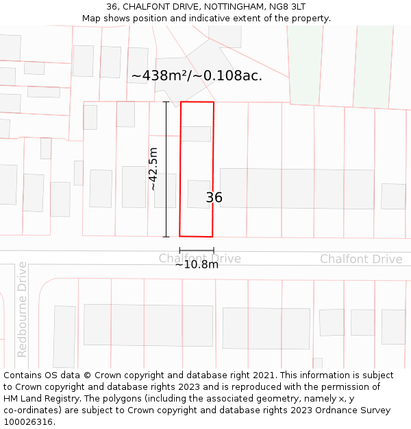 36, CHALFONT DRIVE, NOTTINGHAM, NG8 3LT: Plot and title map