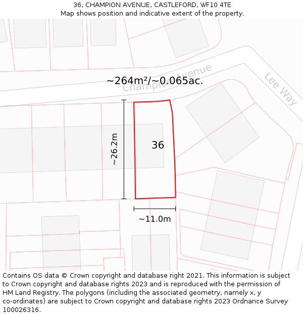 36, CHAMPION AVENUE, CASTLEFORD, WF10 4TE: Plot and title map