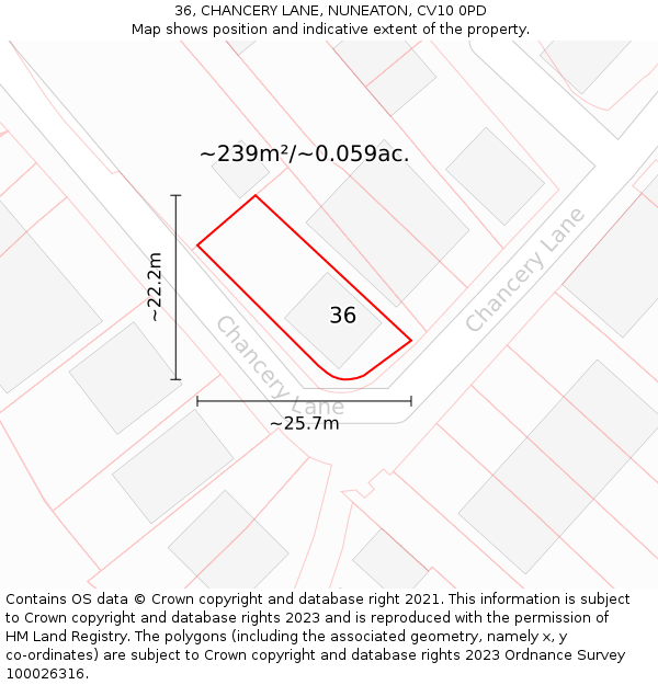 36, CHANCERY LANE, NUNEATON, CV10 0PD: Plot and title map