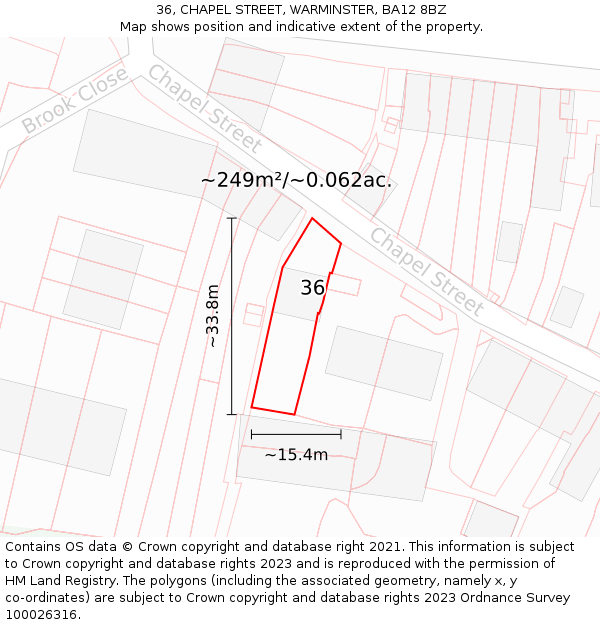 36, CHAPEL STREET, WARMINSTER, BA12 8BZ: Plot and title map