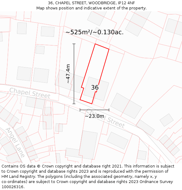 36, CHAPEL STREET, WOODBRIDGE, IP12 4NF: Plot and title map