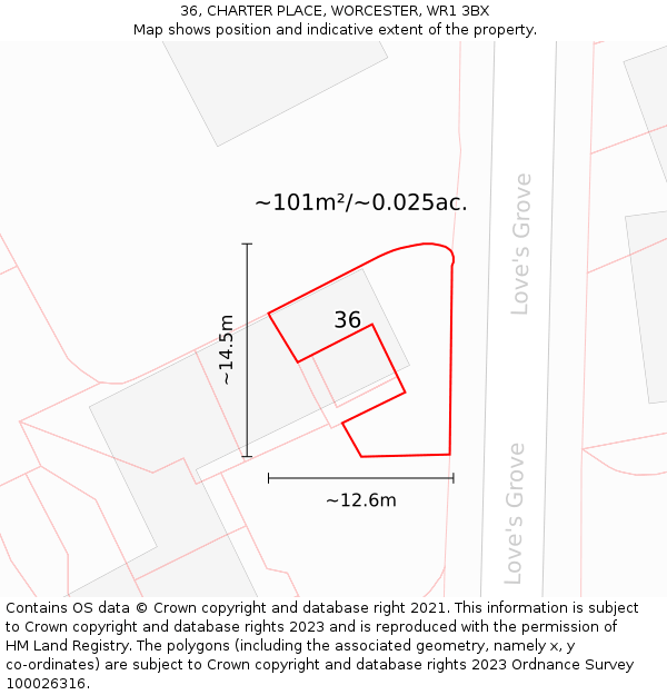 36, CHARTER PLACE, WORCESTER, WR1 3BX: Plot and title map