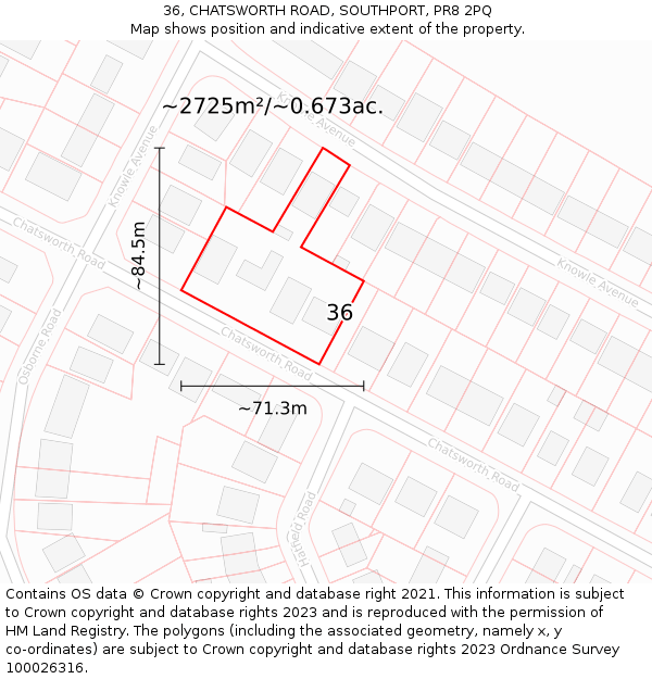 36, CHATSWORTH ROAD, SOUTHPORT, PR8 2PQ: Plot and title map