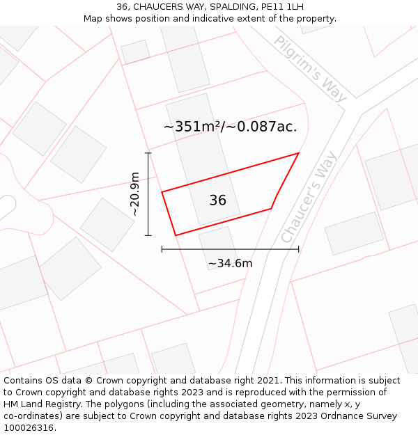 36, CHAUCERS WAY, SPALDING, PE11 1LH: Plot and title map