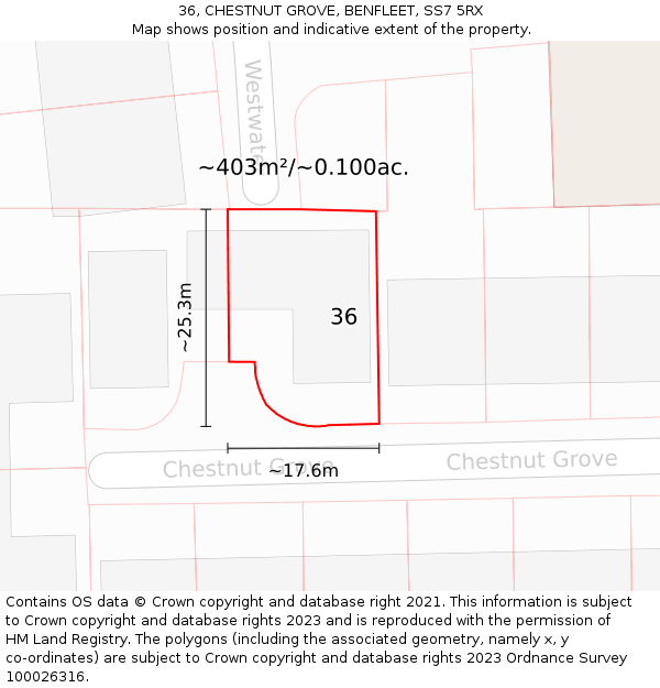 36, CHESTNUT GROVE, BENFLEET, SS7 5RX: Plot and title map