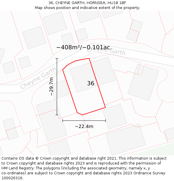 36, CHEYNE GARTH, HORNSEA, HU18 1BF: Plot and title map