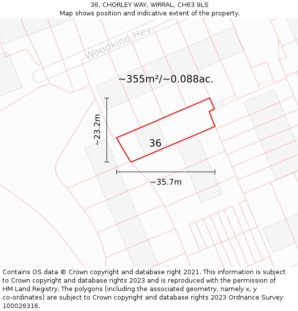 36, CHORLEY WAY, WIRRAL, CH63 9LS: Plot and title map