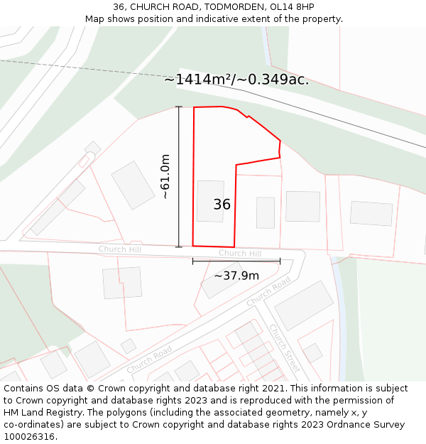 36, CHURCH ROAD, TODMORDEN, OL14 8HP: Plot and title map