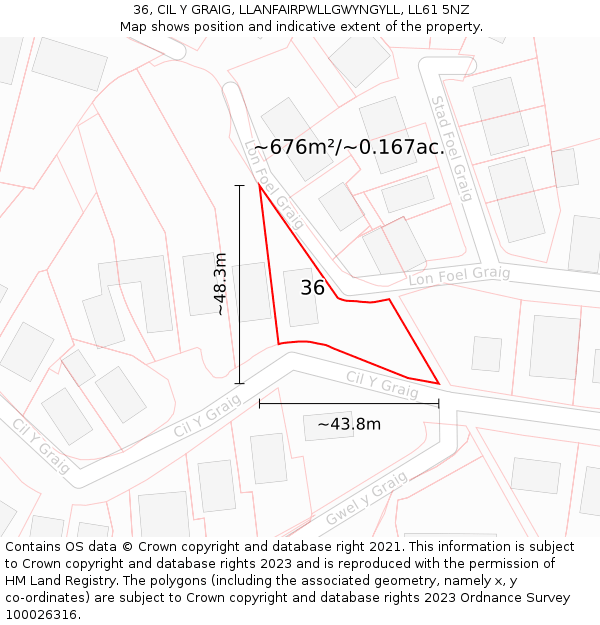 36, CIL Y GRAIG, LLANFAIRPWLLGWYNGYLL, LL61 5NZ: Plot and title map