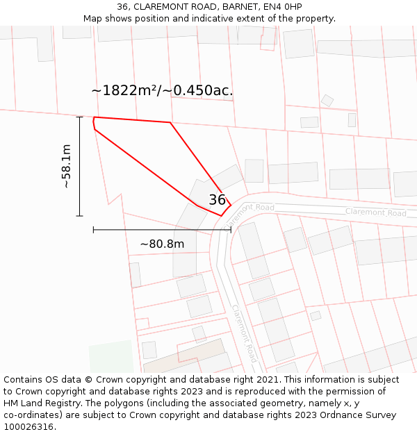36, CLAREMONT ROAD, BARNET, EN4 0HP: Plot and title map
