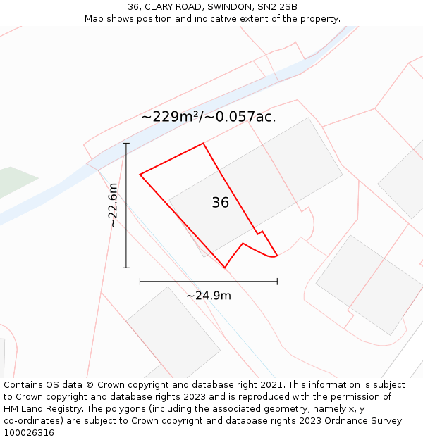 36, CLARY ROAD, SWINDON, SN2 2SB: Plot and title map