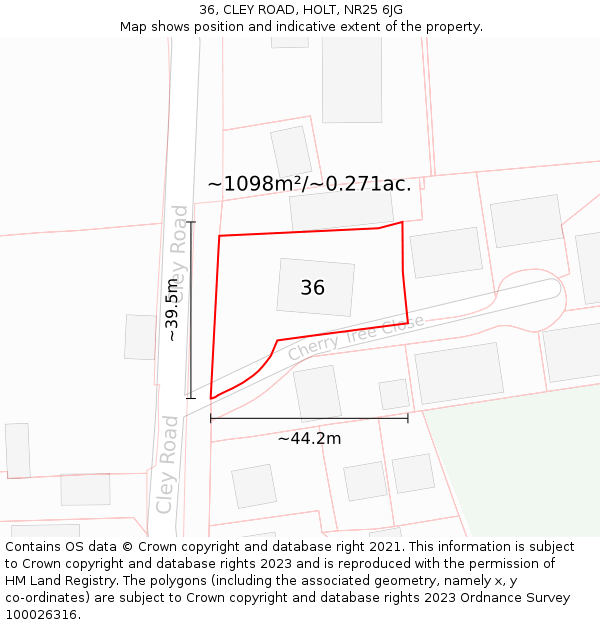 36, CLEY ROAD, HOLT, NR25 6JG: Plot and title map