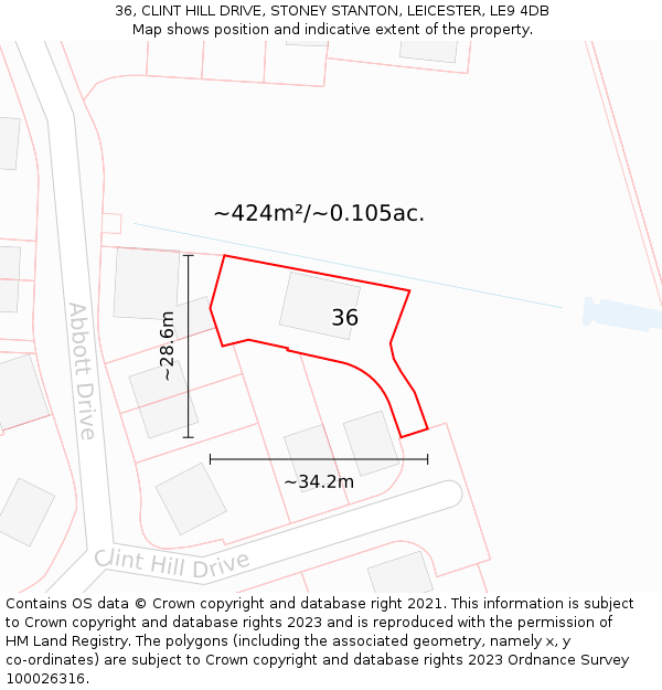 36, CLINT HILL DRIVE, STONEY STANTON, LEICESTER, LE9 4DB: Plot and title map