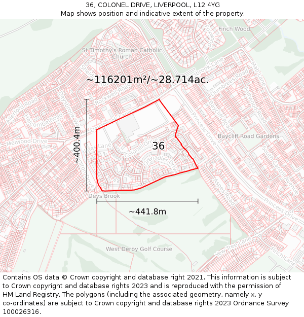 36, COLONEL DRIVE, LIVERPOOL, L12 4YG: Plot and title map