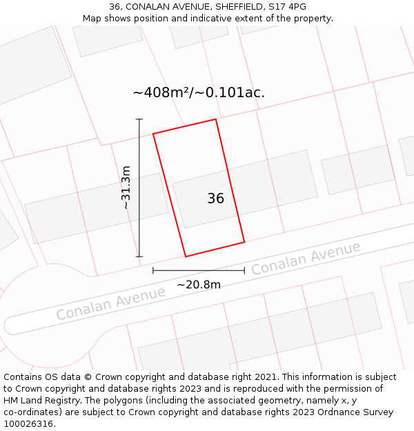 36, CONALAN AVENUE, SHEFFIELD, S17 4PG: Plot and title map