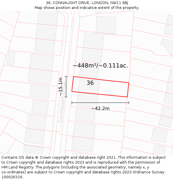 36, CONNAUGHT DRIVE, LONDON, NW11 6BJ: Plot and title map