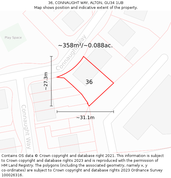 36, CONNAUGHT WAY, ALTON, GU34 1UB: Plot and title map