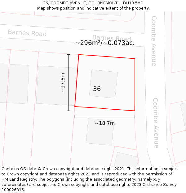 36, COOMBE AVENUE, BOURNEMOUTH, BH10 5AD: Plot and title map