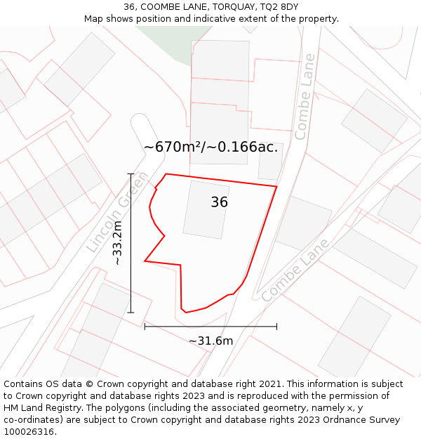 36, COOMBE LANE, TORQUAY, TQ2 8DY: Plot and title map