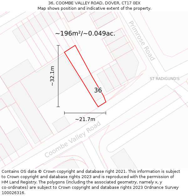 36, COOMBE VALLEY ROAD, DOVER, CT17 0EX: Plot and title map