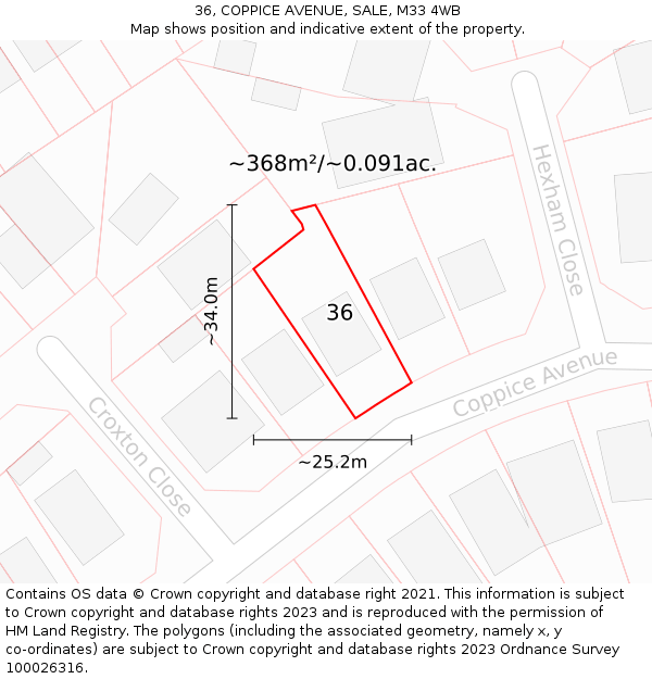 36, COPPICE AVENUE, SALE, M33 4WB: Plot and title map