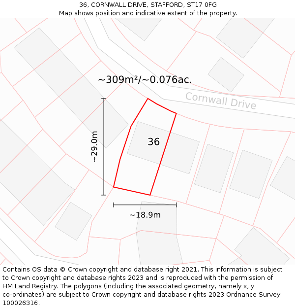 36, CORNWALL DRIVE, STAFFORD, ST17 0FG: Plot and title map