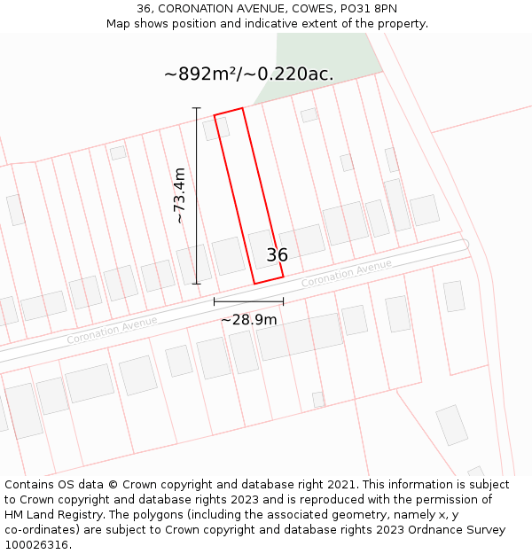 36, CORONATION AVENUE, COWES, PO31 8PN: Plot and title map