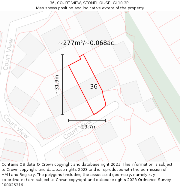 36, COURT VIEW, STONEHOUSE, GL10 3PL: Plot and title map