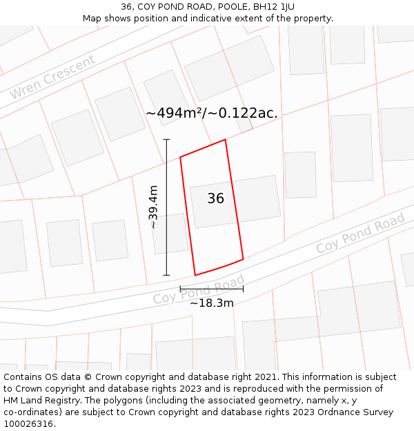 36, COY POND ROAD, POOLE, BH12 1JU: Plot and title map