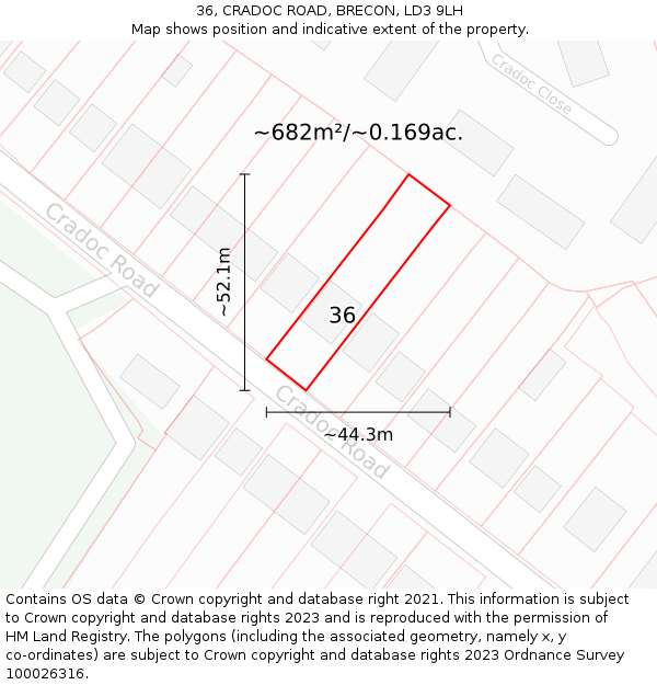 36, CRADOC ROAD, BRECON, LD3 9LH: Plot and title map