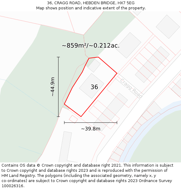 36, CRAGG ROAD, HEBDEN BRIDGE, HX7 5EG: Plot and title map