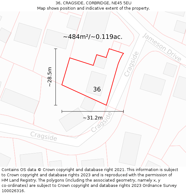 36, CRAGSIDE, CORBRIDGE, NE45 5EU: Plot and title map