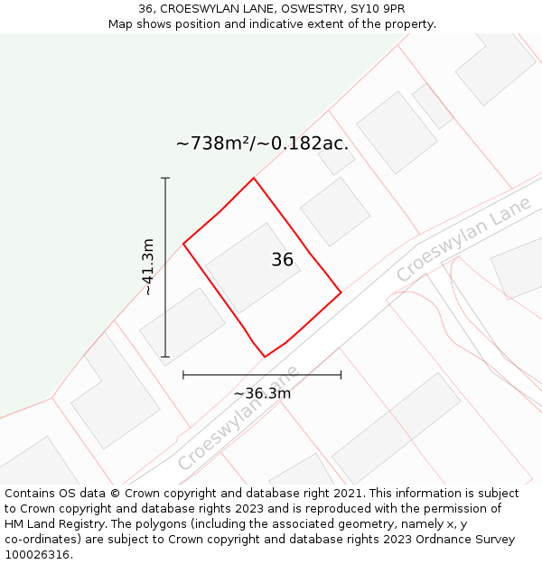 36, CROESWYLAN LANE, OSWESTRY, SY10 9PR: Plot and title map