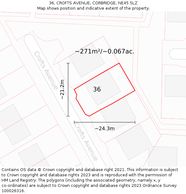 36, CROFTS AVENUE, CORBRIDGE, NE45 5LZ: Plot and title map
