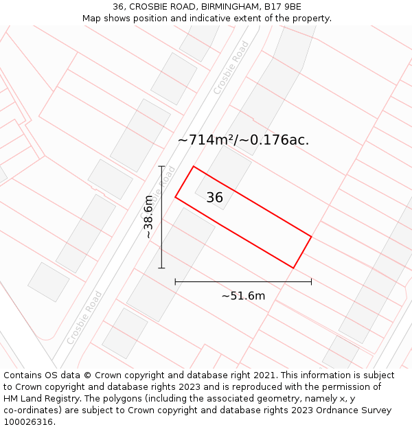 36, CROSBIE ROAD, BIRMINGHAM, B17 9BE: Plot and title map