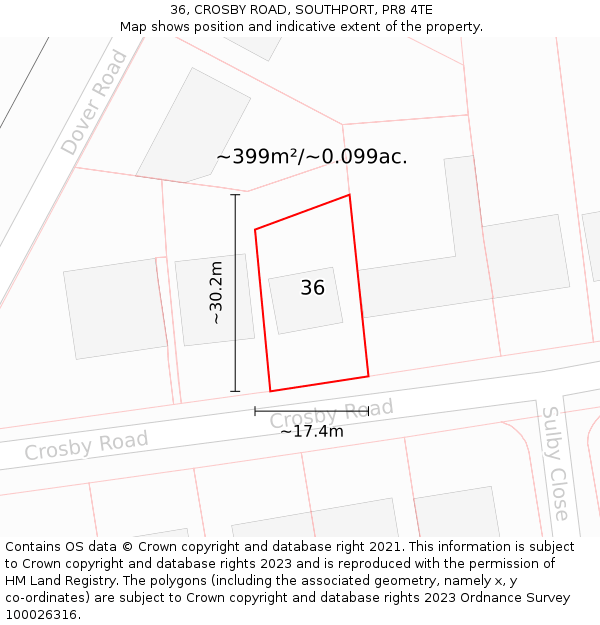 36, CROSBY ROAD, SOUTHPORT, PR8 4TE: Plot and title map