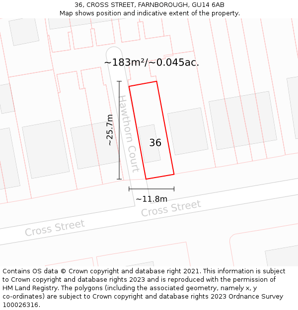 36, CROSS STREET, FARNBOROUGH, GU14 6AB: Plot and title map