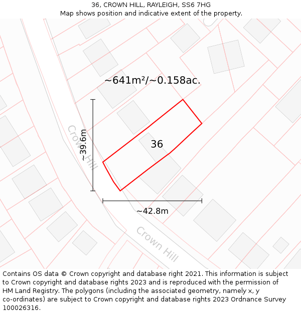 36, CROWN HILL, RAYLEIGH, SS6 7HG: Plot and title map