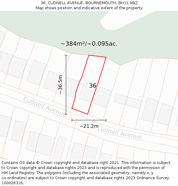 36, CUDNELL AVENUE, BOURNEMOUTH, BH11 9BZ: Plot and title map