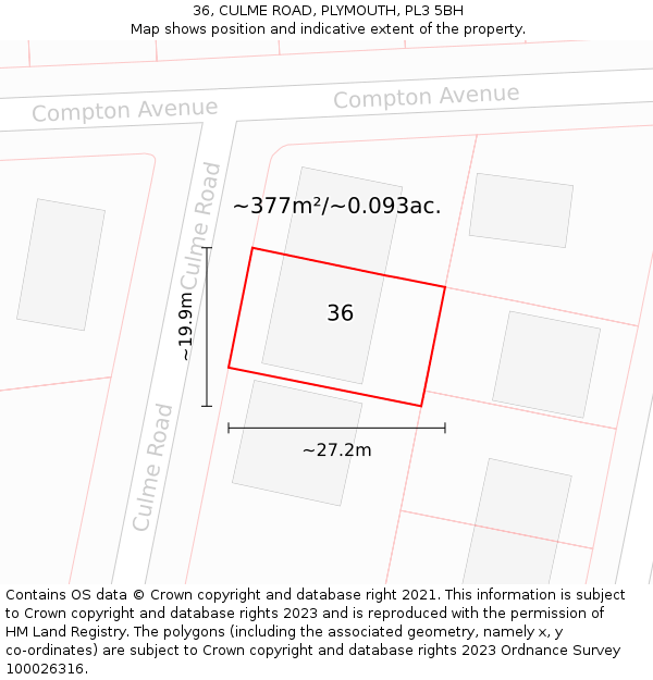 36, CULME ROAD, PLYMOUTH, PL3 5BH: Plot and title map