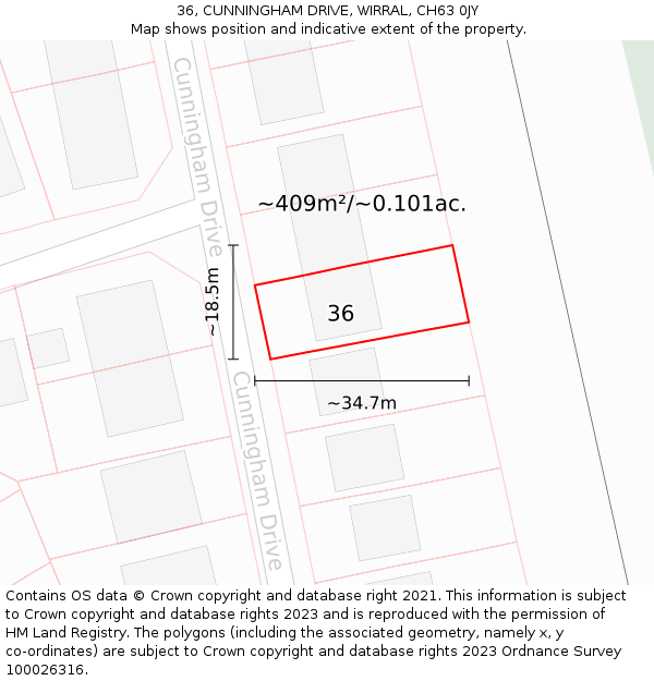 36, CUNNINGHAM DRIVE, WIRRAL, CH63 0JY: Plot and title map