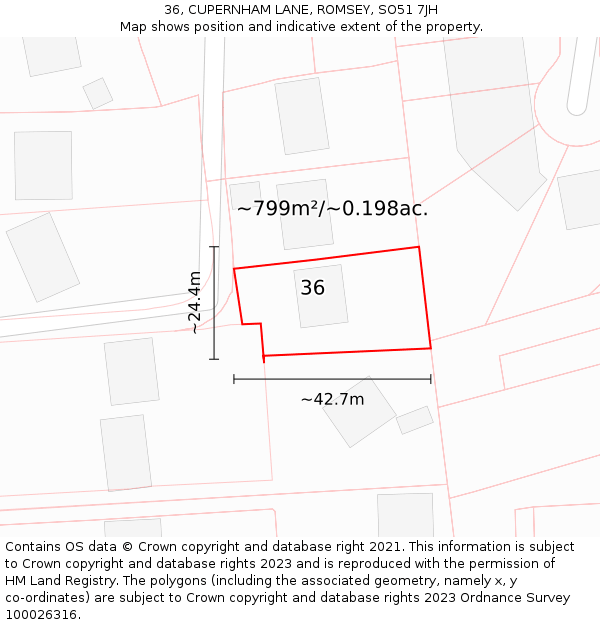 36, CUPERNHAM LANE, ROMSEY, SO51 7JH: Plot and title map