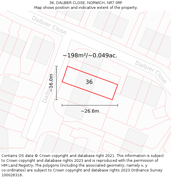 36, DALBIER CLOSE, NORWICH, NR7 0RP: Plot and title map