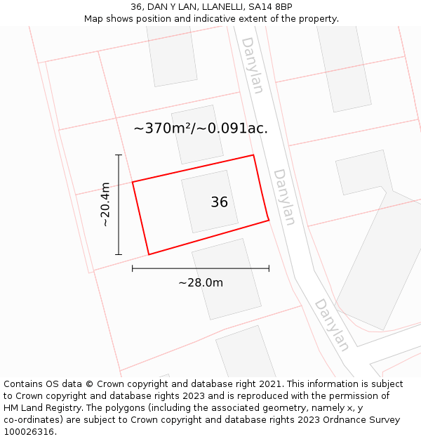 36, DAN Y LAN, LLANELLI, SA14 8BP: Plot and title map