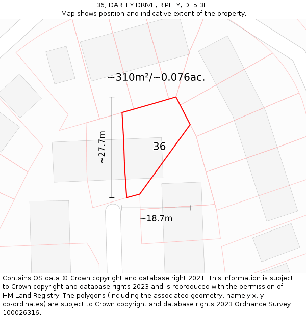 36, DARLEY DRIVE, RIPLEY, DE5 3FF: Plot and title map